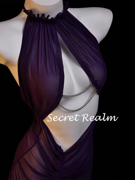 Purple Nightdress with Lace and Chain Decorations