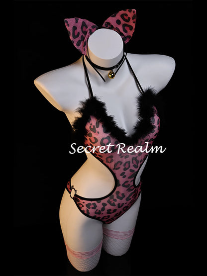 Sexy Maid Pink Leopard Print Set
