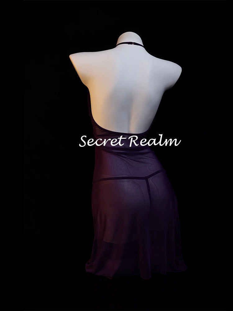 Purple Nightdress with Lace and Chain Decorations