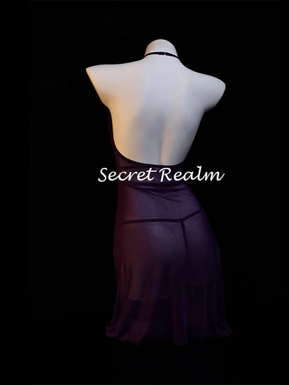 Purple Nightdress with Lace and Chain Decorations