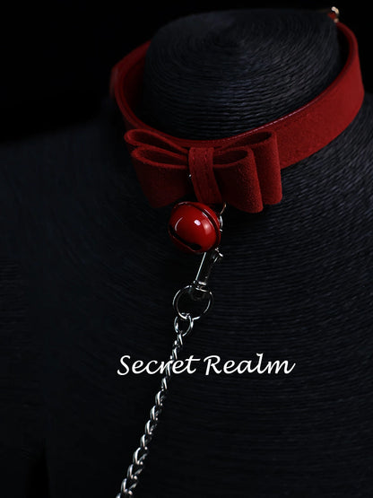 Burgundy BDSM Collar & Leash Set for Dolls