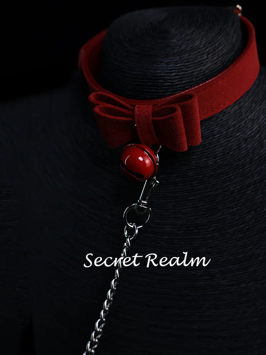 Burgundy BDSM Collar & Leash Set for Dolls