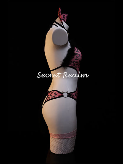 Sexy Maid Pink Leopard Print Set
