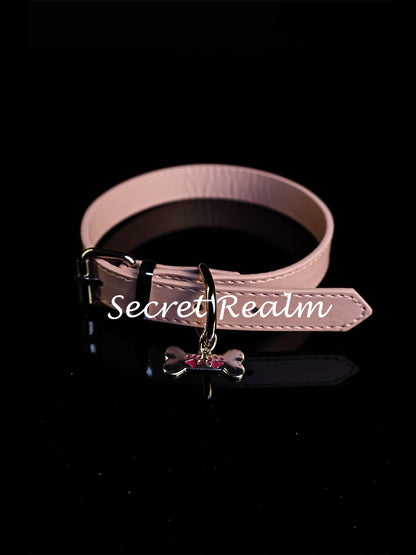 Leather Dog Collar with Bone Charm