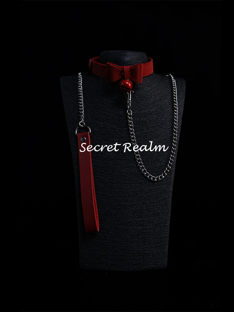 Burgundy BDSM Collar & Leash Set for Dolls