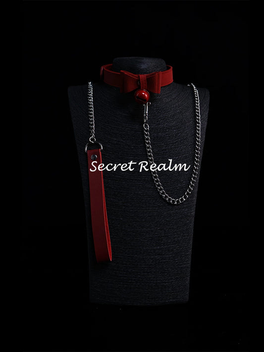 Burgundy BDSM Collar & Leash Set for Dolls