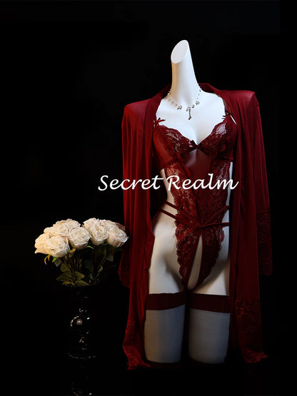 Luxury Burgundy Lace 5-Piece Set