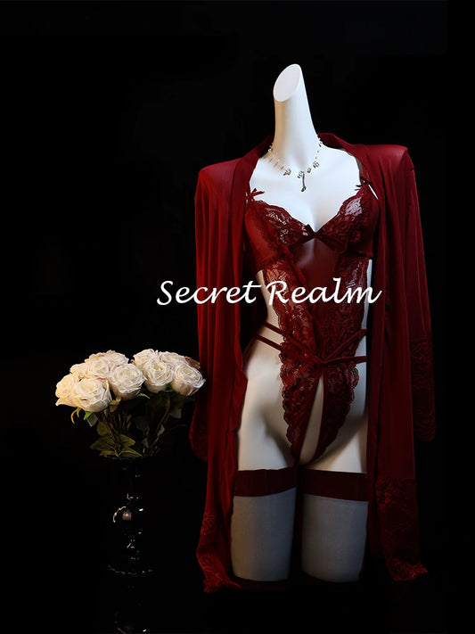 Luxury Burgundy Lace 5-Piece Set