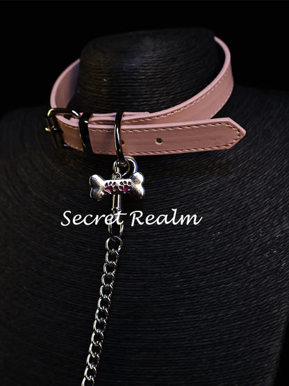 Leather Dog Collar with Bone Charm