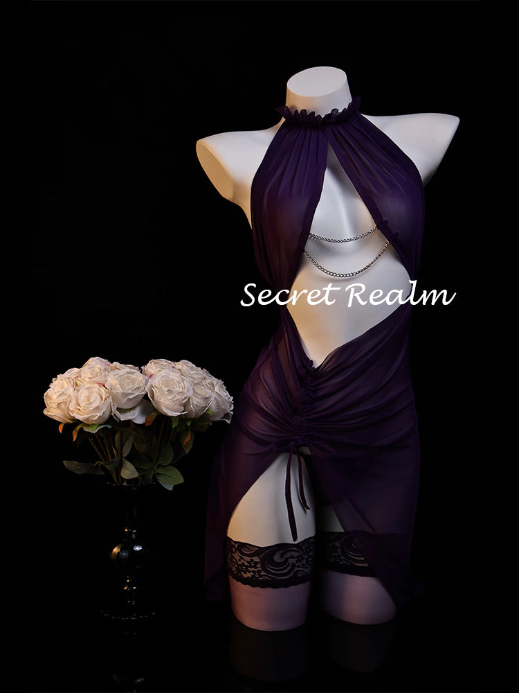 Purple Nightdress with Lace and Chain Decorations